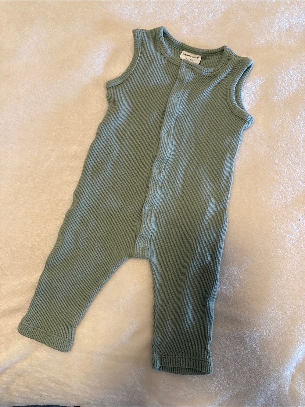 Organic Ribbed Sleeveless One-Piece Romper in Sage Green